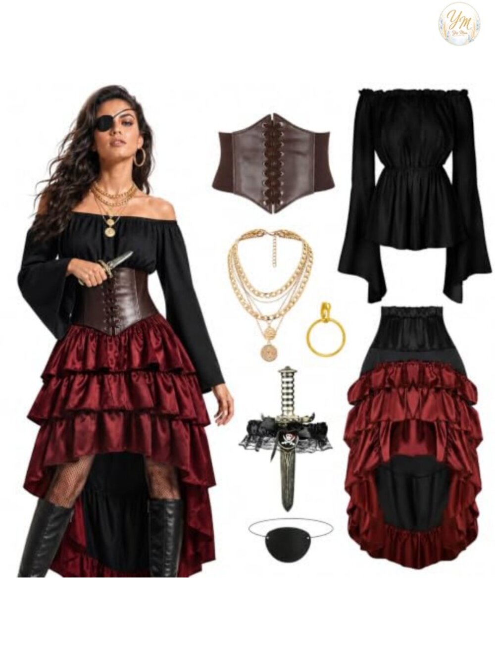 CICOCI Pirate Costume Renaissance Corset Steampunk Skirt Blouse Halloween